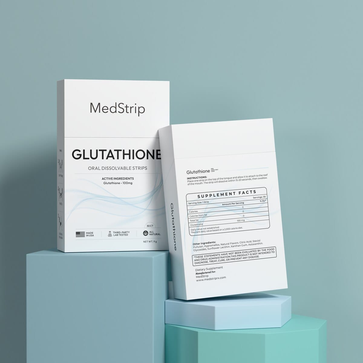Empaque de MedStrip Glutatión — tiras orales disolubles, 30 unidades